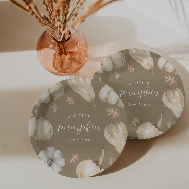 Rustic White Pumpkins Fall Baby Shower Paper Plates (Creator Uploaded)