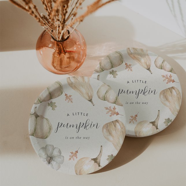 Rustic White Pumpkins Fall Baby Shower Paper Plates (Creator Uploaded)