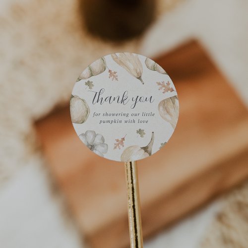 Rustic White Pumpkins Fall Baby Shower Thank You Classic Round Sticker
