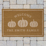 Rustic White Pumpkins Family Name Welcome Fiber Doormat<br><div class="desc">Custom-designed autumn fall outdoor welcome mat featuring rustic farmhouse style white pumpkins design with personalized family name.</div>