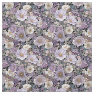 Rustic White Purple Botanical Vintage Floral Fabric