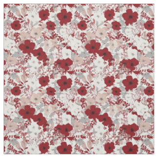 Rustic White Red Botanical Pastel Vintage Floral Fabric