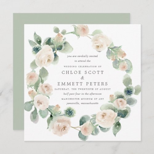 Rustic White Rose Floral Eucalyptus Wedding Invitation