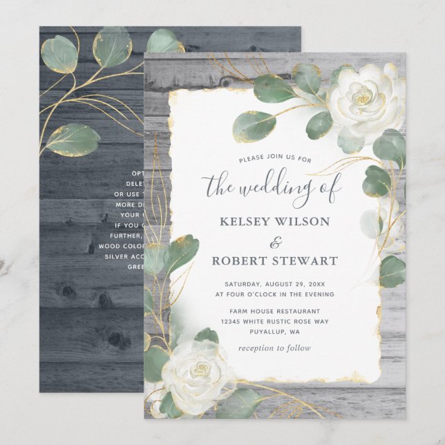 Rustic White Rose Gold Floral Greenery Wedding Invitation (Front/Back)