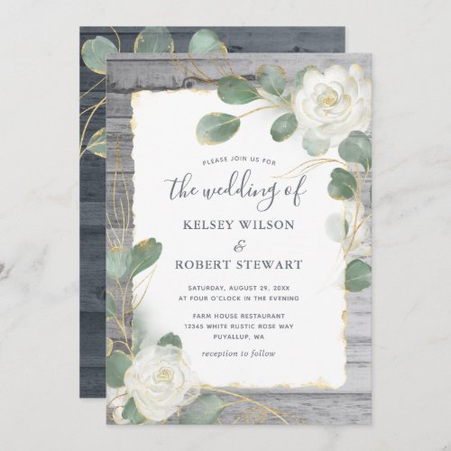 Rustic White Rose Gold Floral Greenery Wedding Invitation