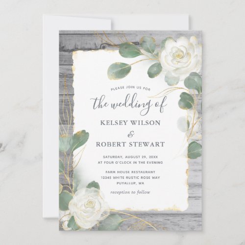 Rustic White Rose Gold Floral Greenery Wedding Invitation