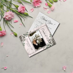 Rustic White Rose Photo Template Wedding Thank You