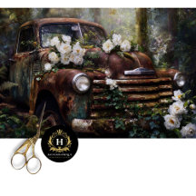 Rustic White Rose Truck Decoupage