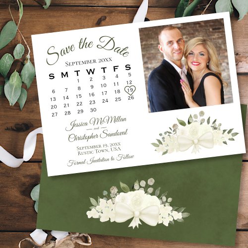 Rustic White Roses Boho Calendar  Photo Wedding Save The Date