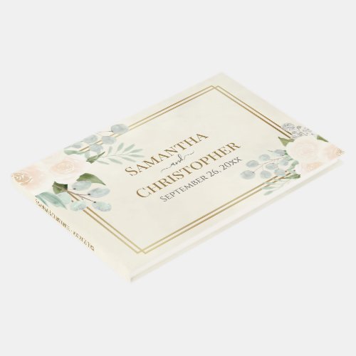 Rustic White Roses  Eucalyptus Elegant Wedding Guest Book