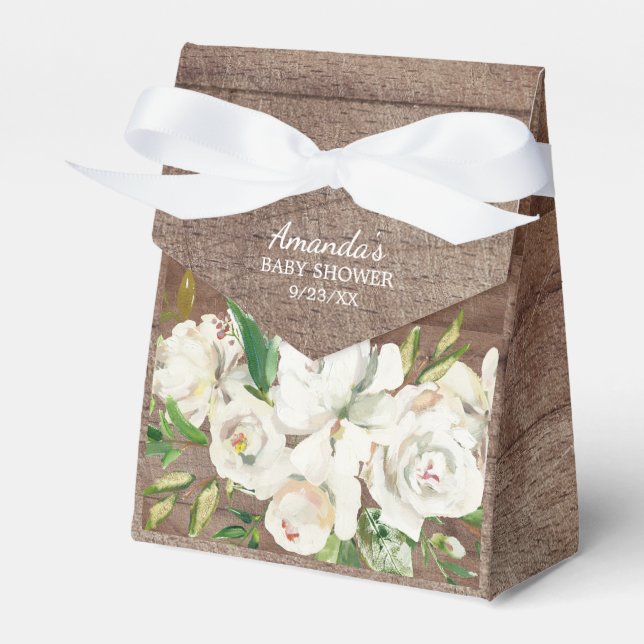 Rustic White Roses Girls Baby  Shower Favor Box (Front Side)