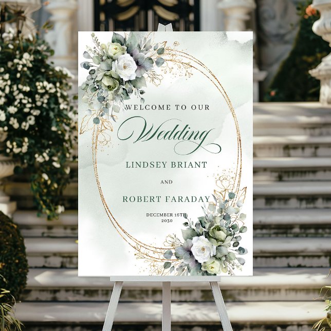 Rustic White Roses Greenery Welcome Poster (Rustic White Roses Greenery Welcome Poster)