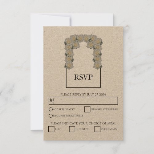 Rustic White Roses Meal Options Wedding RSVP Cards