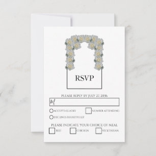 Rustic White Roses Meal Options Wedding RSVP Cards