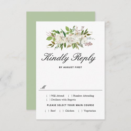 Rustic White Roses RSVP Card with Meal Options