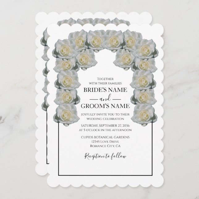 Rustic White Roses Wedding Invitations (Front/Back)