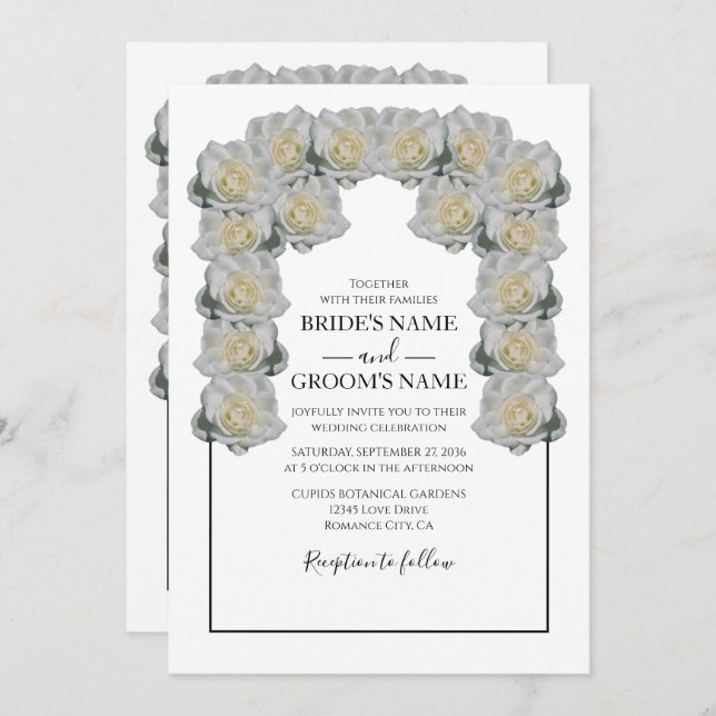 Rustic White Roses Wedding Invitations (Front/Back)
