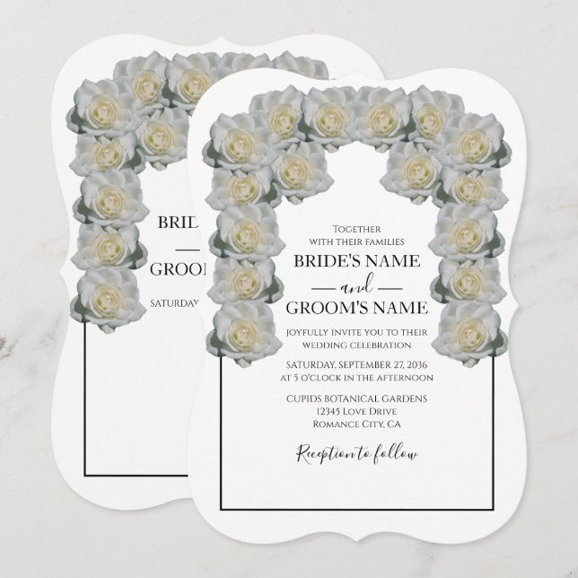 Rustic White Roses Wedding Invitations (Front/Back)