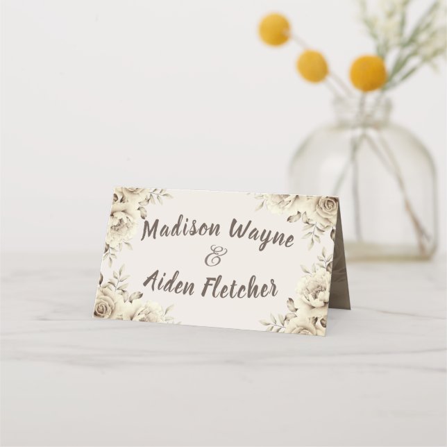 Rustic white roses wedding table No. Place Card (Front)