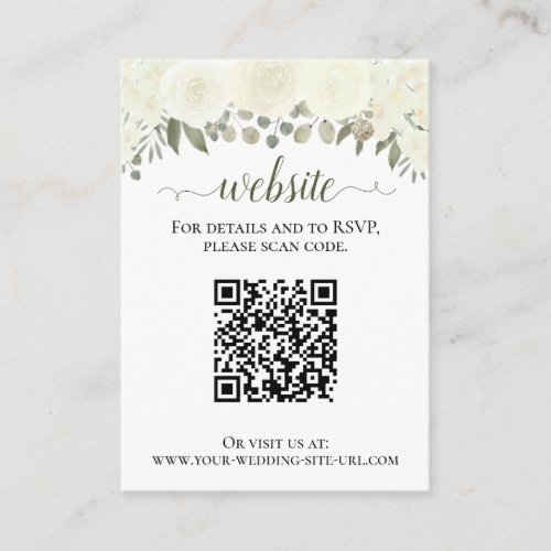 Rustic White Roses Wedding Website QR Code Enclosure Card