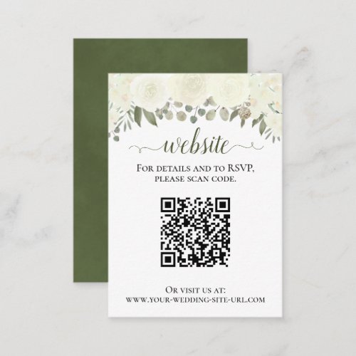 Rustic White Roses Wedding Website QR Code Enclosure Card