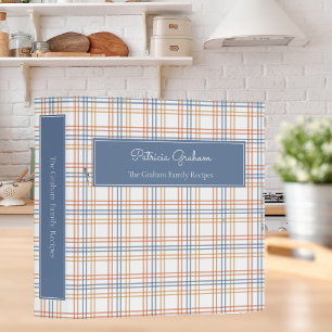 Rustic White Rust & Blue Plaid Family Recipes 3 Ring Binder
