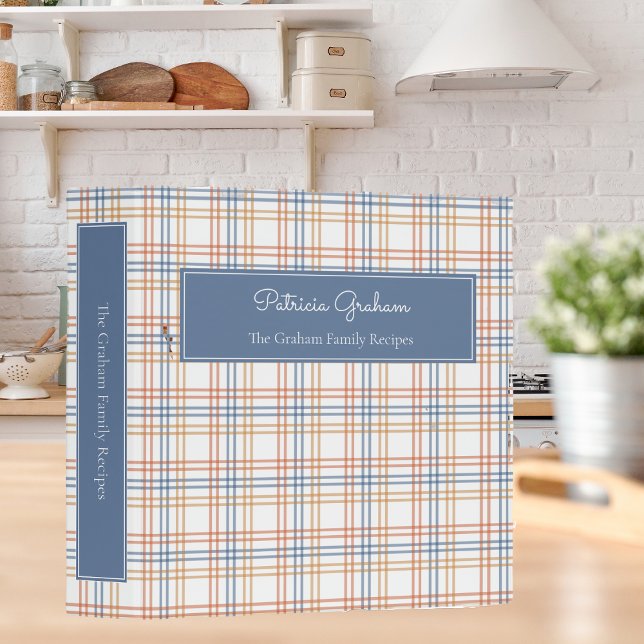 Rustic White Rust & Blue Plaid Family Recipes 3 Ring Binder (Creator Uploaded)