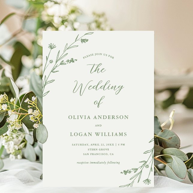 Rustic White Sage Green Wildflower Boho Wedding Invitation (Creator Uploaded)