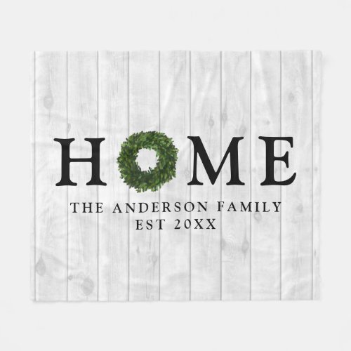 Rustic White Shiplap Wood Boxwood Wreath Home Fleece Blanket