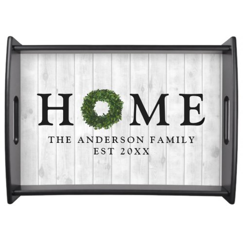 Rustic White Shiplap Wood Boxwood Wreath Home Serving Tray