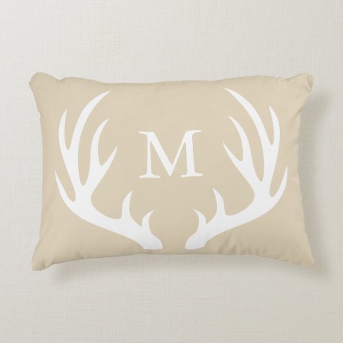 Rustic White Silhouette Buck Antlers  Taupe Accent Pillow