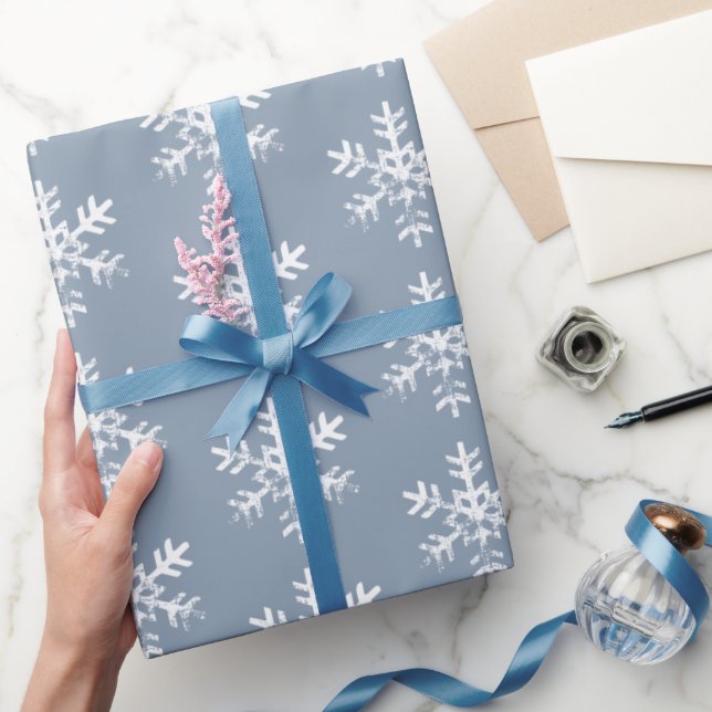 Rustic White Snowflakes Dusty Blue Wrapping Paper (Gifting)