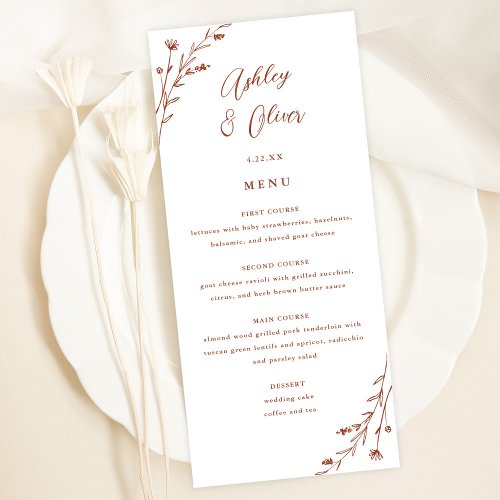 Rustic White  Terracotta Floral Wedding Menu Card
