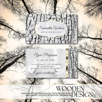 Rustic White Tree Bark Wood Grain Oval Gold Border Business Card by Your_Favorite at Zazzle