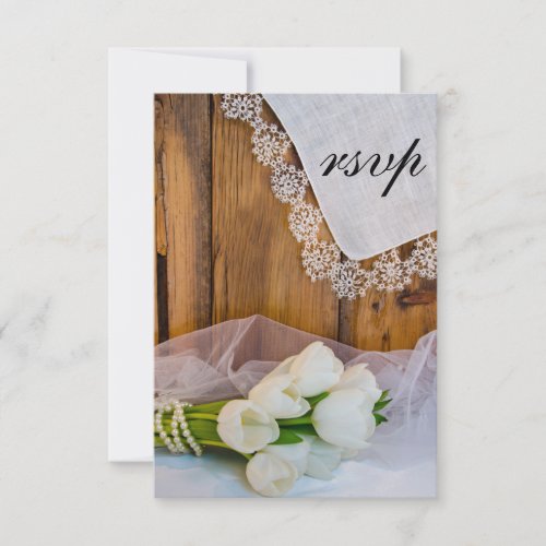 Rustic White Tulips Barn Wedding RSVP Response