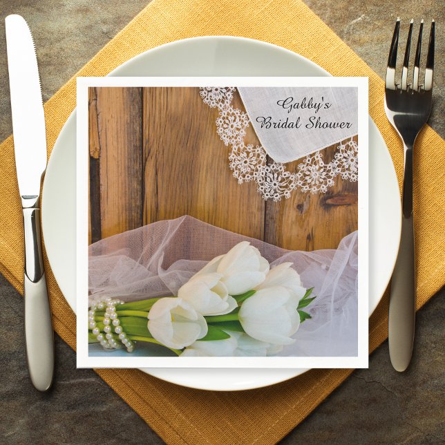 Rustic White Tulips Country Barn Bridal Shower Paper Napkins (Creator Uploaded)
