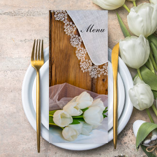 Rustic White Tulips Country Barn Spring Wedding  Menu