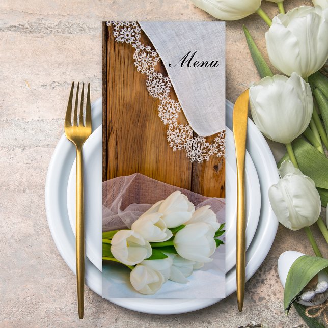 Rustic White Tulips Country Barn Spring Wedding  Menu (Creator Uploaded)