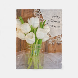 Rustic White Tulips Country Barn Wedding Fleece Blanket