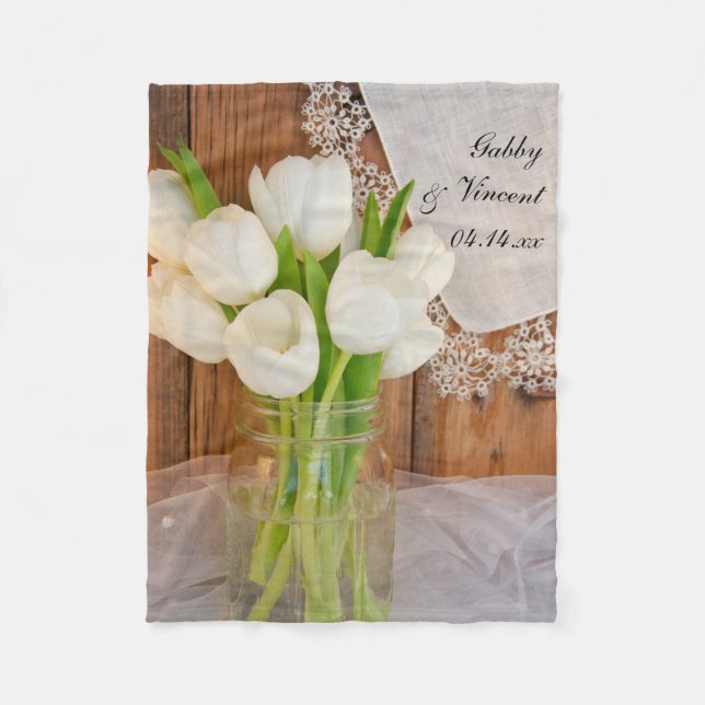 Rustic White Tulips Country Barn Wedding Fleece Blanket (Front)