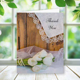 Rustic White Tulips Country Barn Wedding Thank You Card