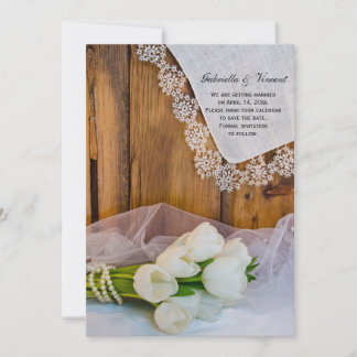 Rustic White Tulips Country Wedding Save the Date