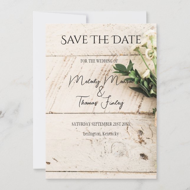Rustic White Wash Flat Save The Date Card (Front)
