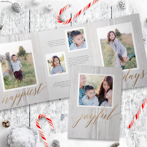 Rustic White Wash Wood Tri_fold Holiday Photo Card