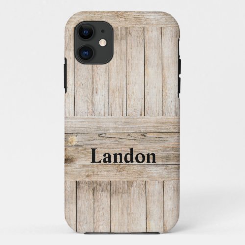 Rustic White Washed Barn Board _ Personalized iPhone 11 Case