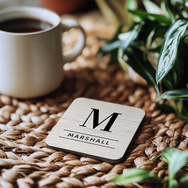 Rustic White Washed Wood Custom Monogram Initial Beverage Coaster (Creator Uploaded)