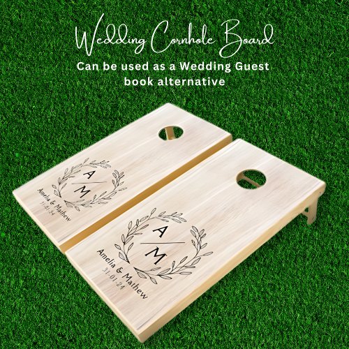 Rustic White Washed Wood Monogrammed Wedding Cornhole Set