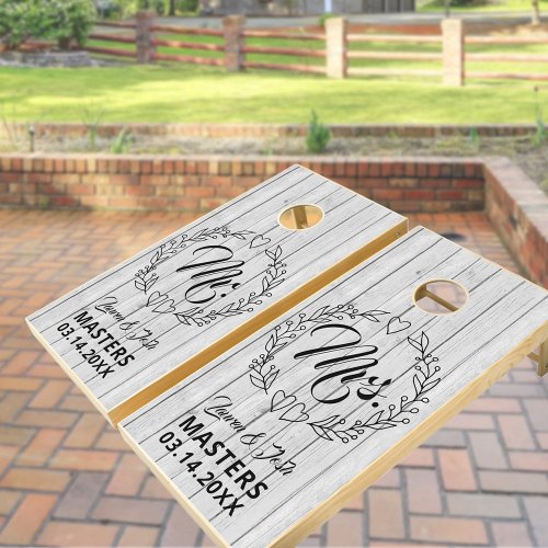 Rustic White Washed Wood Mr and Mrs Couples Cornhole Set