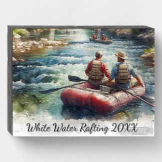 Rustic White Water Rafting Decorative  Wooden Box Sign