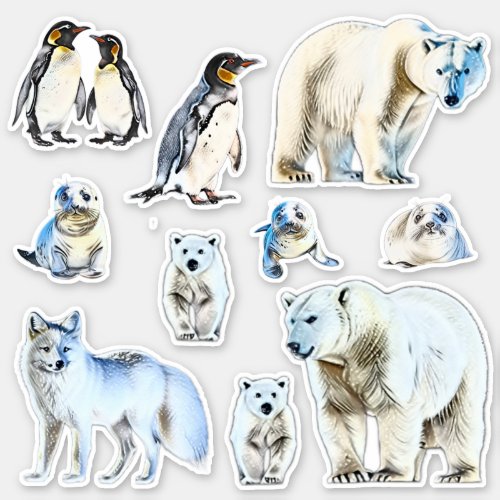 Rustic White Watercolor Animals Vinyl Stickers